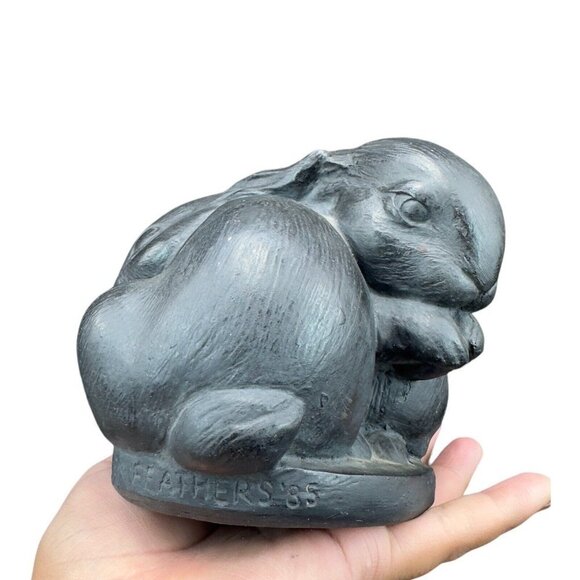 Vintage Hen Feathers Two Bunnies Collection 1985 Pottery Sculpture Figurine VTG - Picture 9 of 14